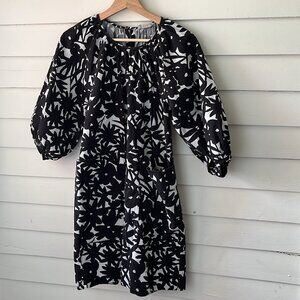 Everlane Seersucker Puff Sleeve Dress - Black / Canvas Floral Small